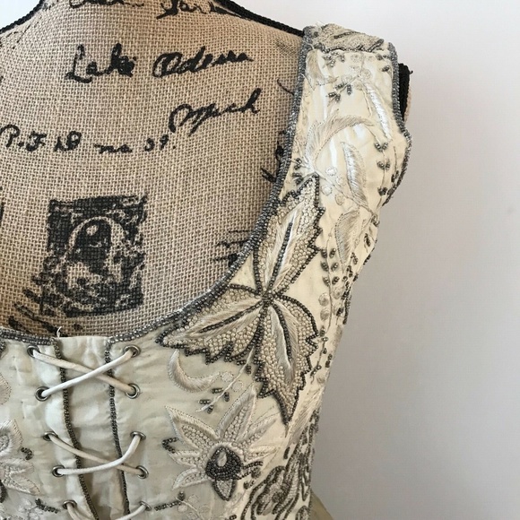 EAVIS & BROWN London Beaded Gown M Vintage Silk Corset Dress VTG - Picture 2 of 11